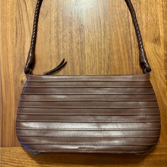 Sigrid Olsen Brown Leather Women Purse Shoulder Bag W/ Braided Strap 11"x5" EUC - Picture 1 of 5